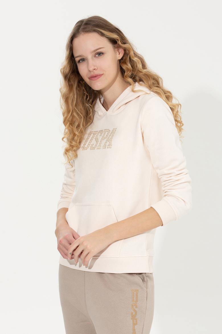 Kadın Ekru Kapüşonlu Basic Sweatshirt - 50256249005