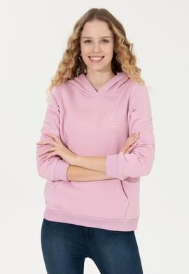 Kadın Açık Manolya Basic Kapüşonlu Sweatshirt - 50256249069