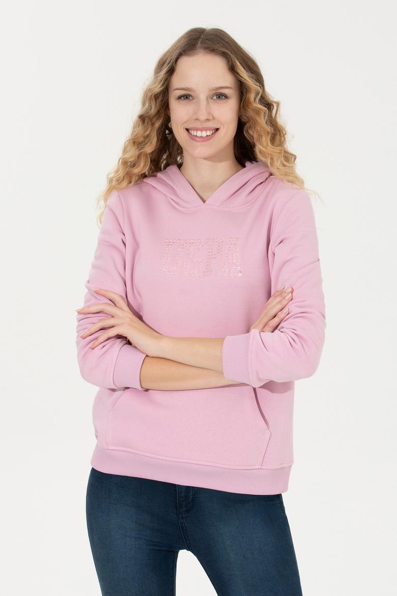 Kadın Açık Manolya Basic Kapüşonlu Sweatshirt