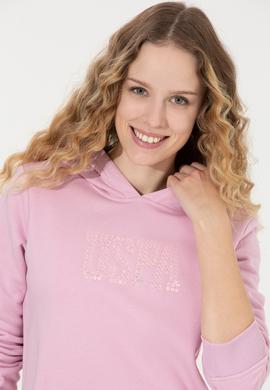 Kadın Açık Manolya Basic Kapüşonlu Sweatshirt - 50256249069