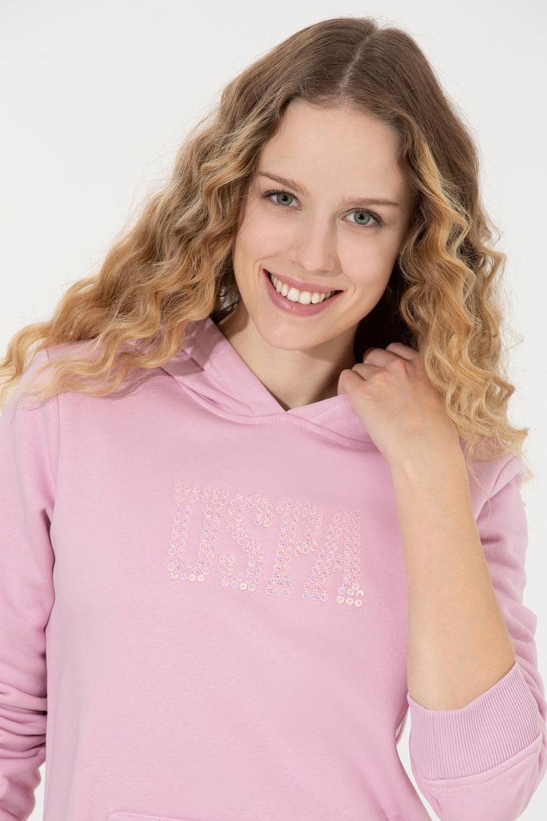 Kadın Açık Manolya Basic Kapüşonlu Sweatshirt - 50256249069