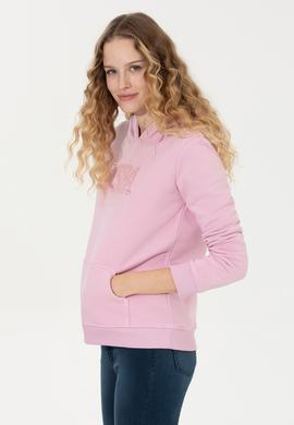 Kadın Açık Manolya Basic Kapüşonlu Sweatshirt - 50256249069