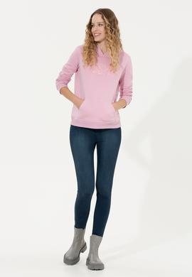 Kadın Açık Manolya Basic Kapüşonlu Sweatshirt - 50256249069