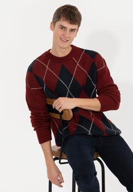 Erkek Vişne Bisiklet Yaka Triko Kazak - 50256191023