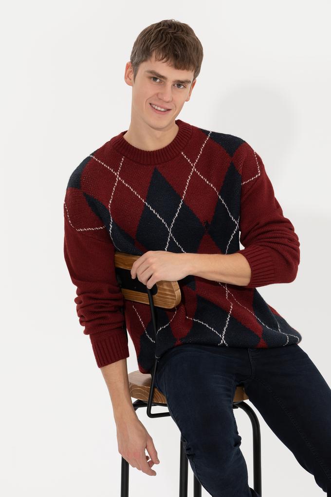 Erkek Vişne Bisiklet Yaka Triko Kazak