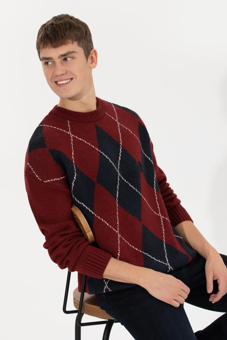 Erkek Vişne Bisiklet Yaka Triko Kazak - 50256191023