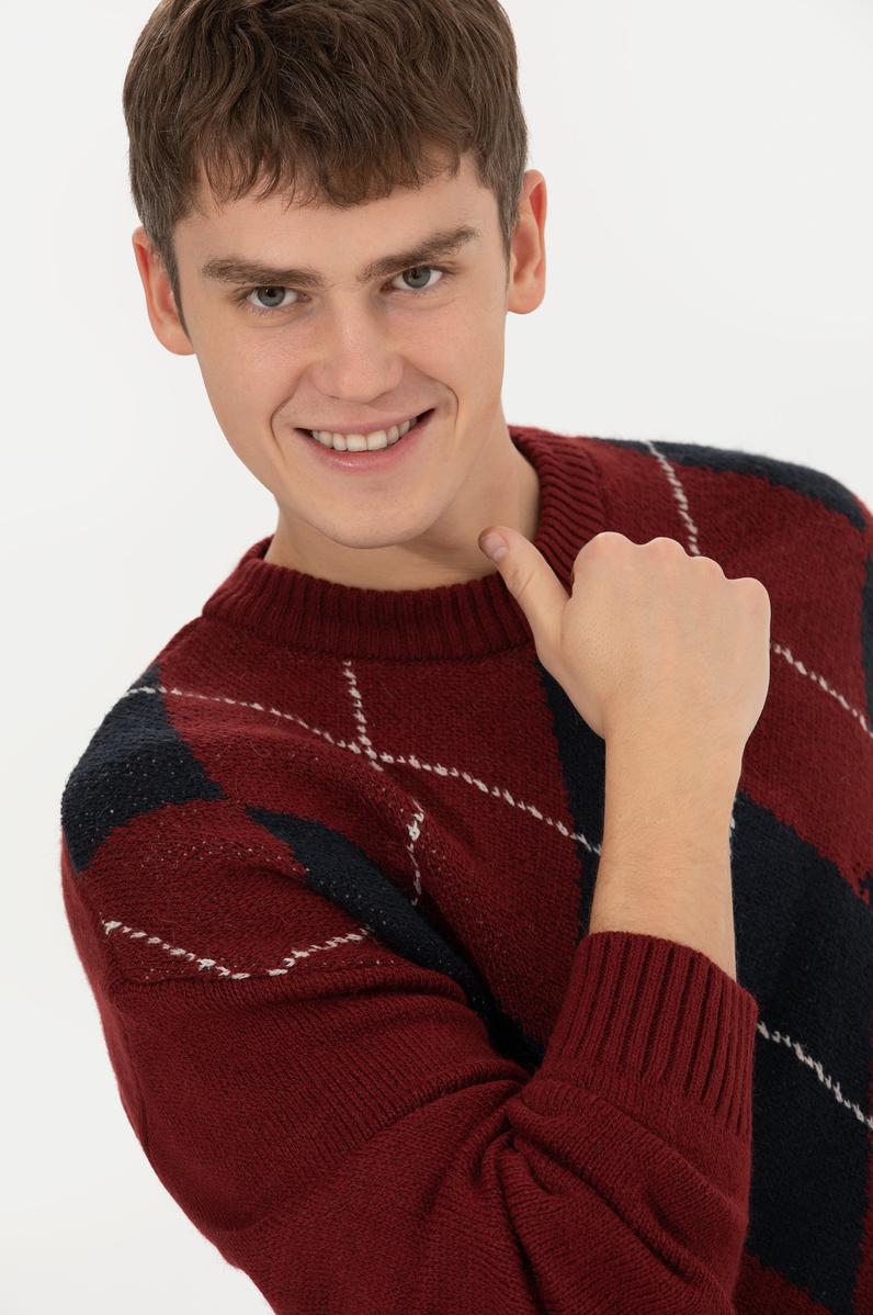 Erkek Vişne Bisiklet Yaka Triko Kazak