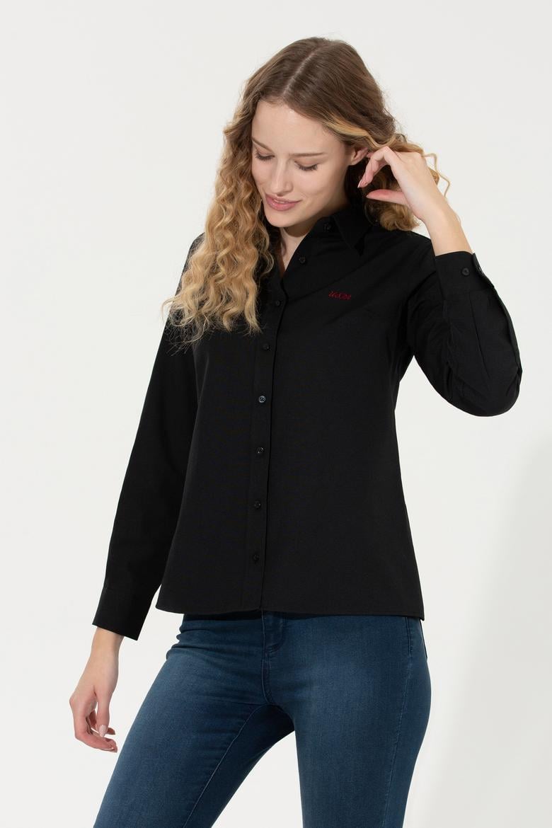Kadın Siyah Uzun Kollu Basic Gömlek - 50262490018