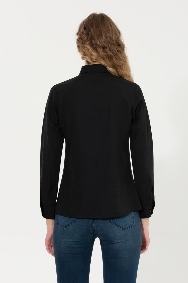 Kadın Siyah Uzun Kollu Basic Gömlek - 50262490018