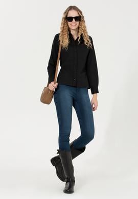 Kadın Siyah Uzun Kollu Basic Gömlek - 50262490018