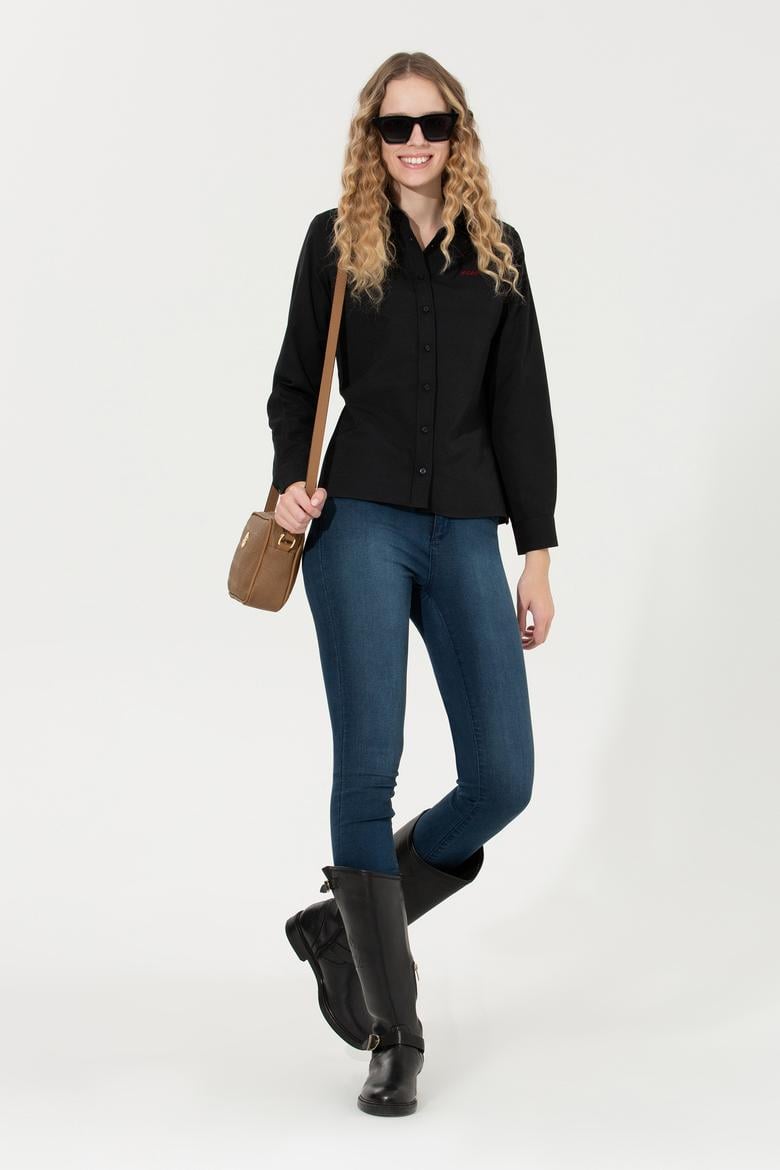Kadın Siyah Uzun Kollu Basic Gömlek - 50262490018