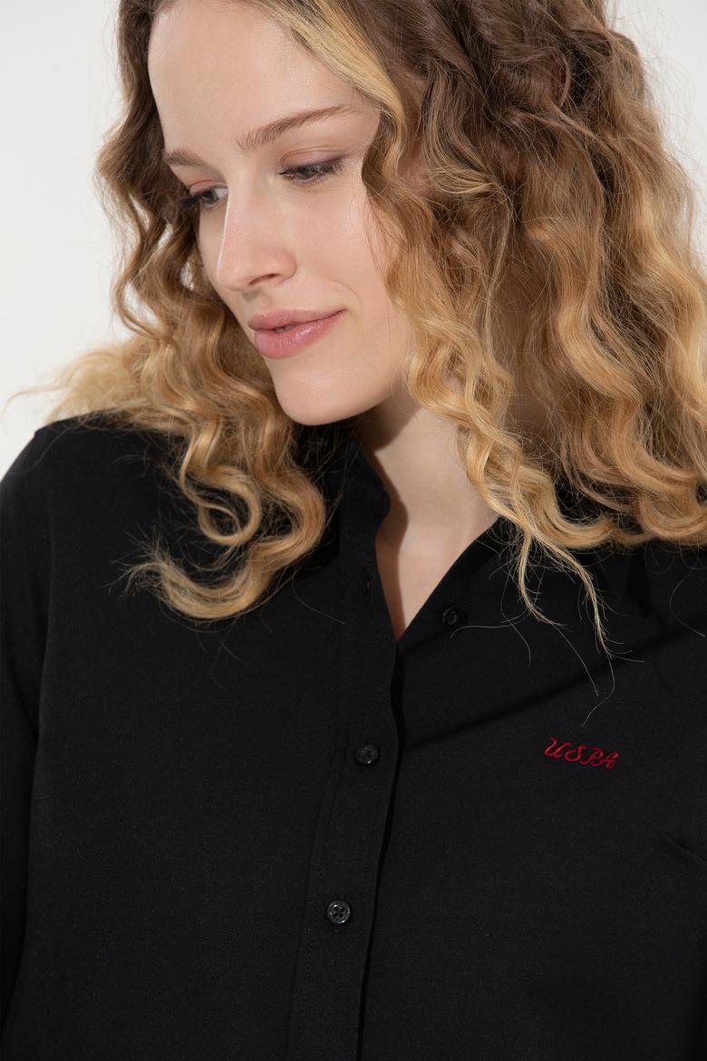 Kadın Siyah Uzun Kollu Basic Gömlek - 50262490018