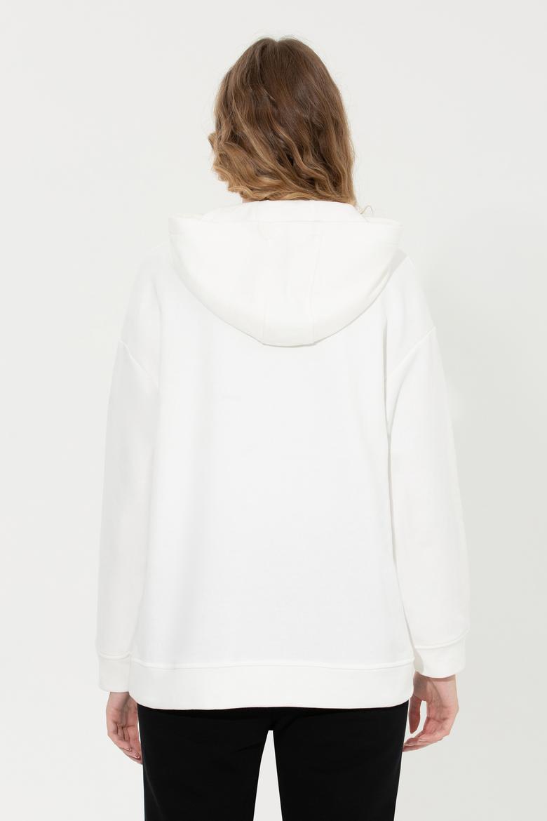 Kadın Ekru Kapüşonlu Sweatshirt - 50255511007