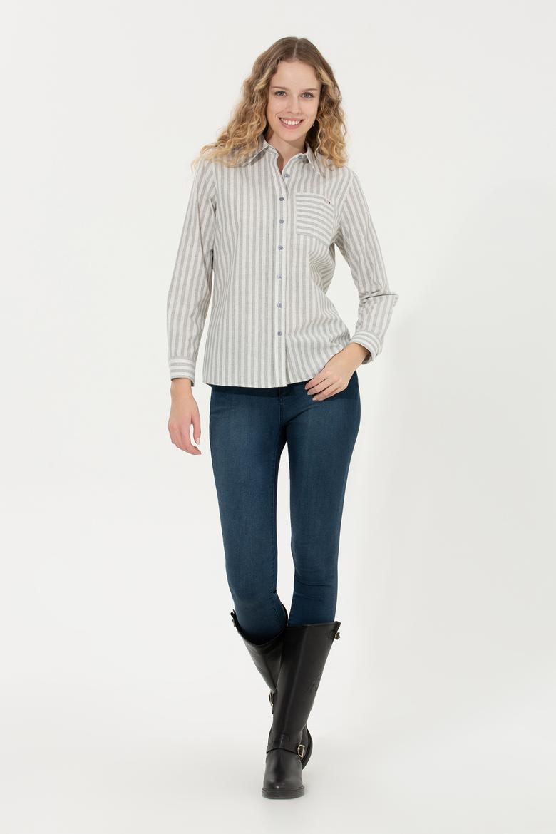 Kadın Gri Uzun Kollu Gömlek - 50254660014