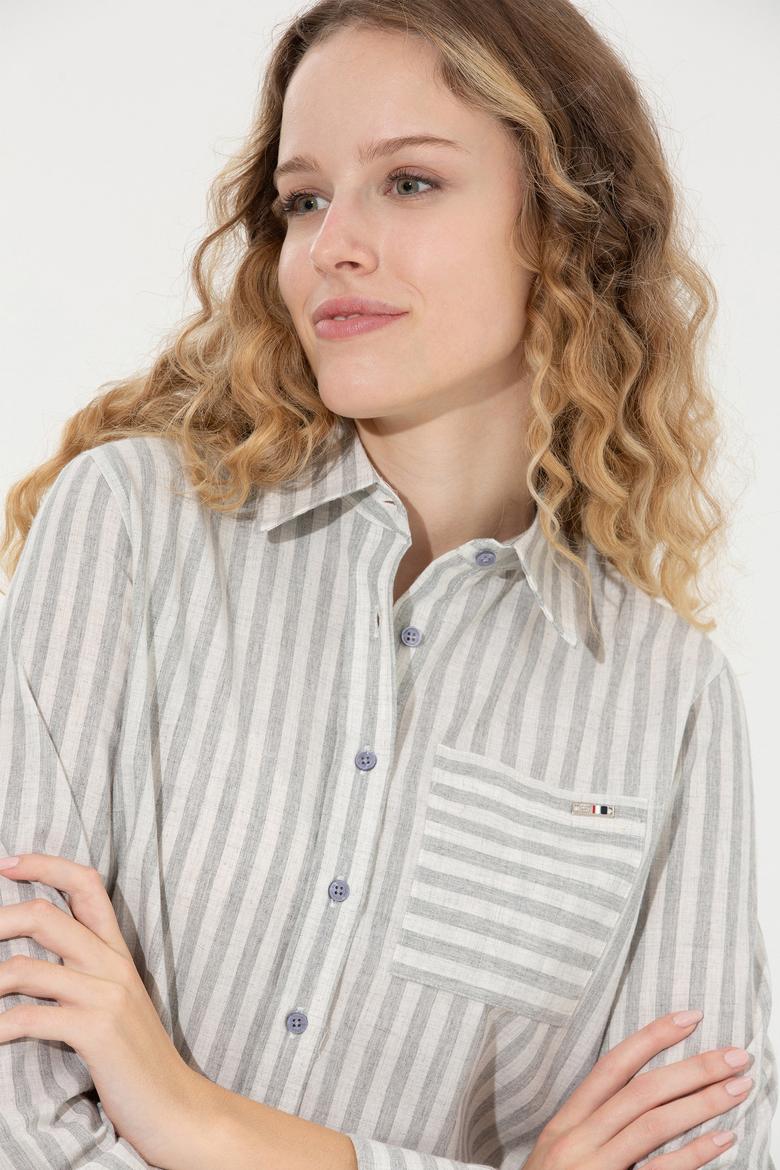 Kadın Gri Uzun Kollu Gömlek