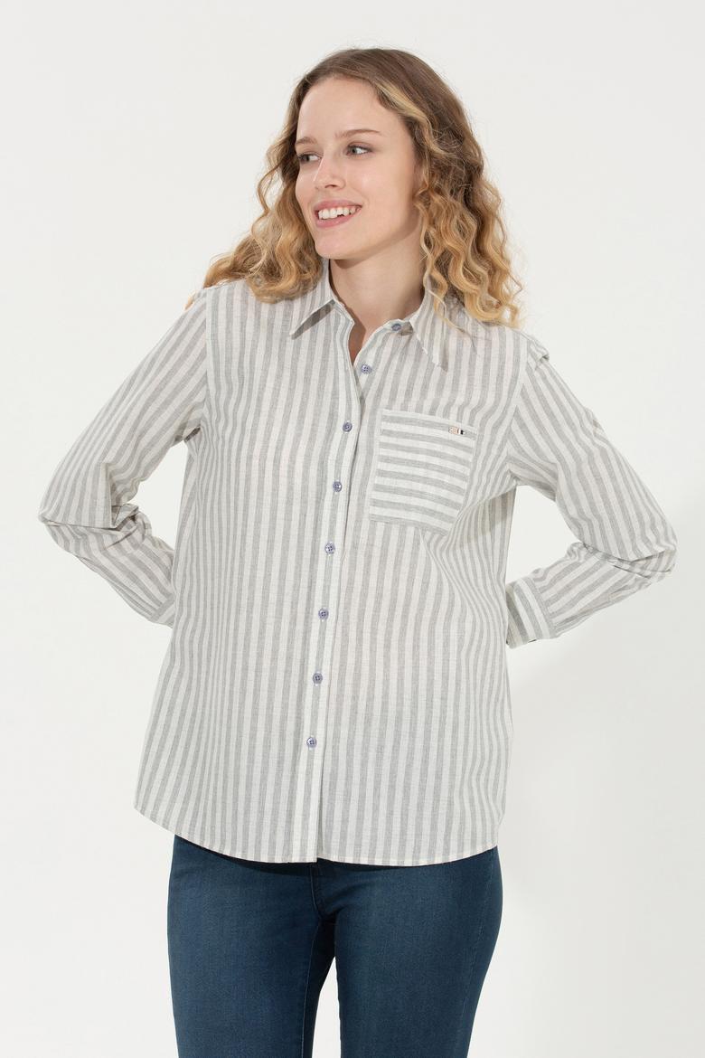 Kadın Gri Uzun Kollu Gömlek - 50254660014