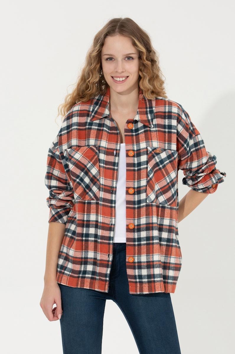 Kadın Kırmızı Jean Gömlek