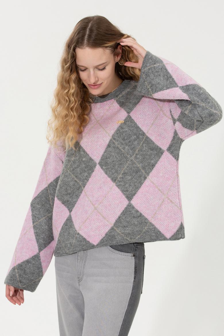 Kadın Gri Melanj Kazak - 50254359005