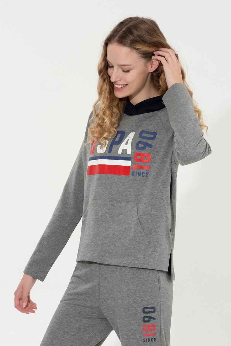 Kadın Gri  Melanj Kapüşonlu Sweatshirt - 50255839005