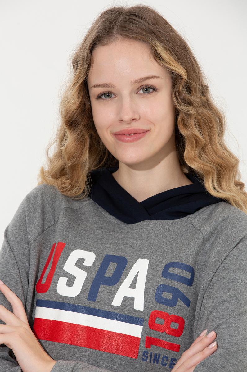 Kadın Gri  Melanj Kapüşonlu Sweatshirt