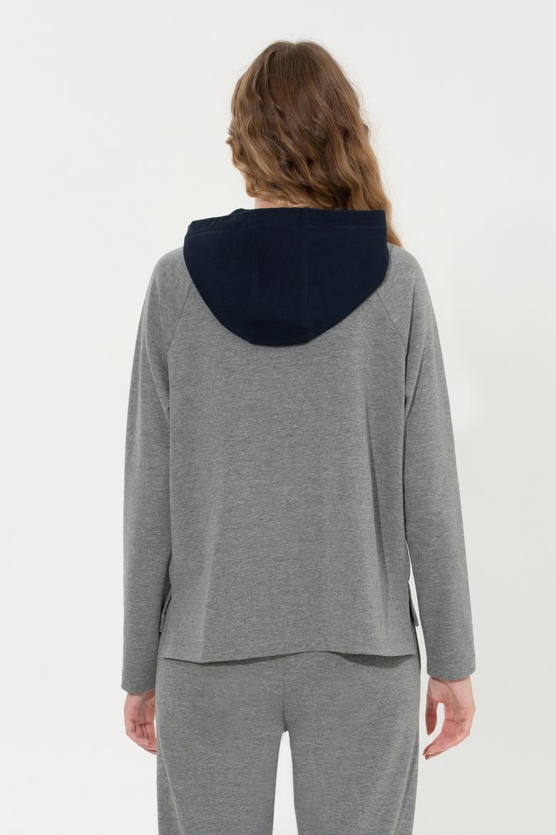 Kadın Gri  Melanj Kapüşonlu Sweatshirt - 50255839005