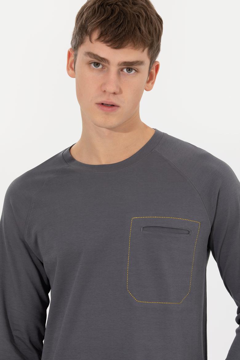 Erkek Antrasit Bisiklet Yaka Sweatshirt