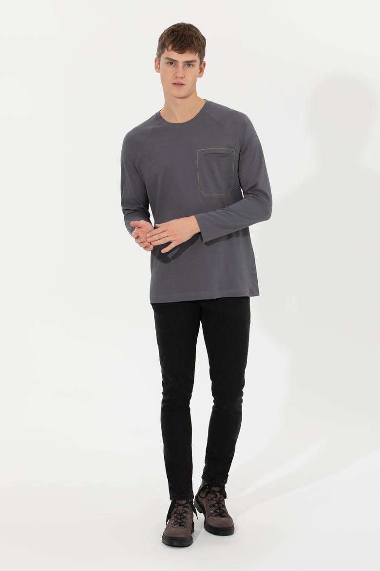 Erkek Antrasit Bisiklet Yaka Sweatshirt - 50256404033