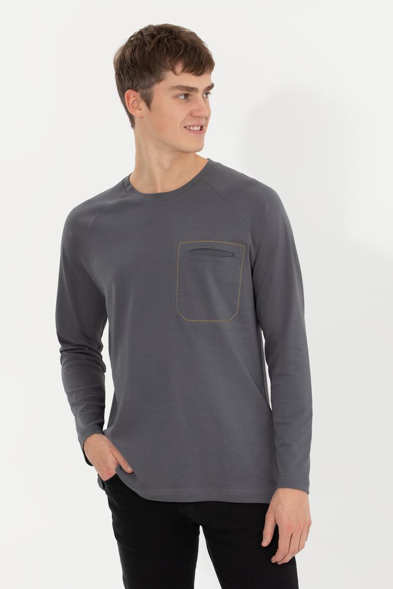 Erkek Antrasit Bisiklet Yaka Sweatshirt - 50256404033