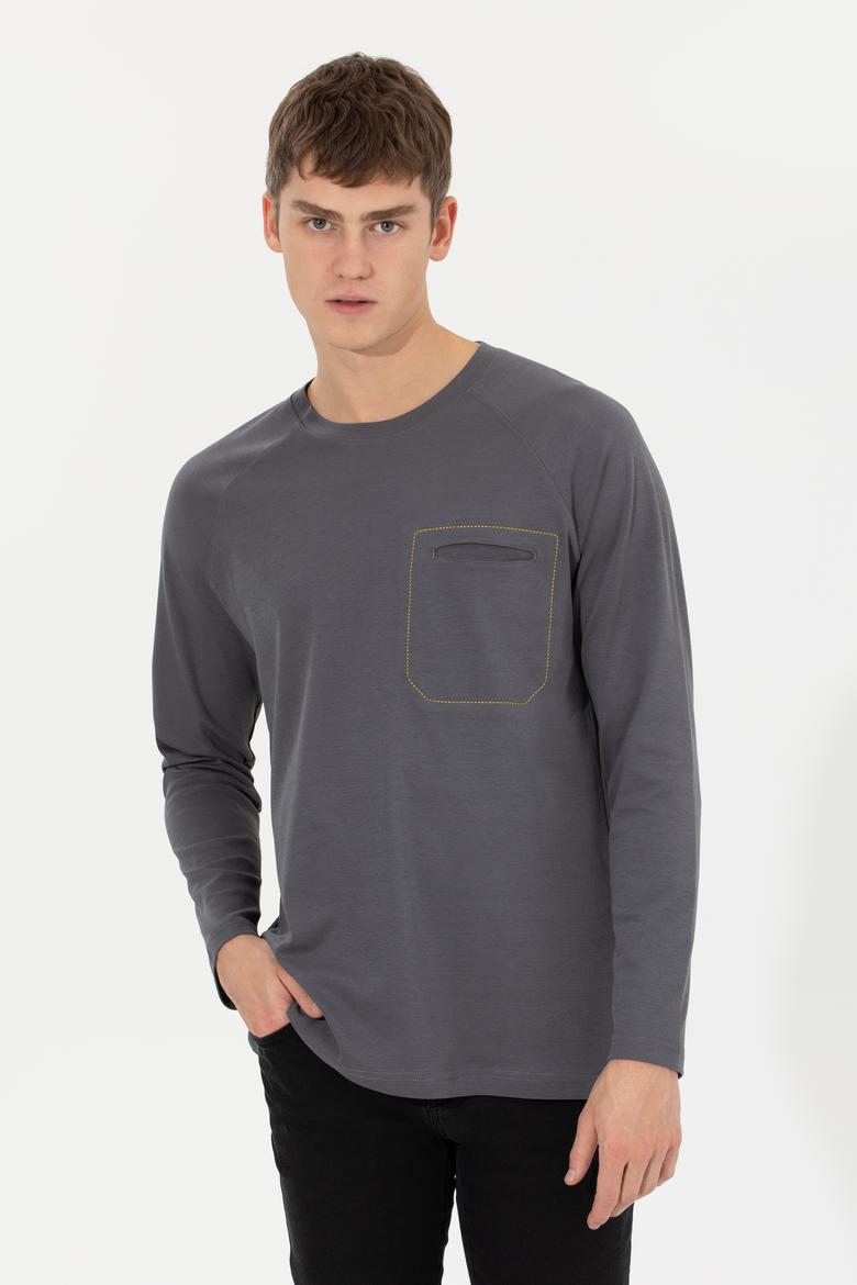 Erkek Antrasit Bisiklet Yaka Sweatshirt - 50256404033