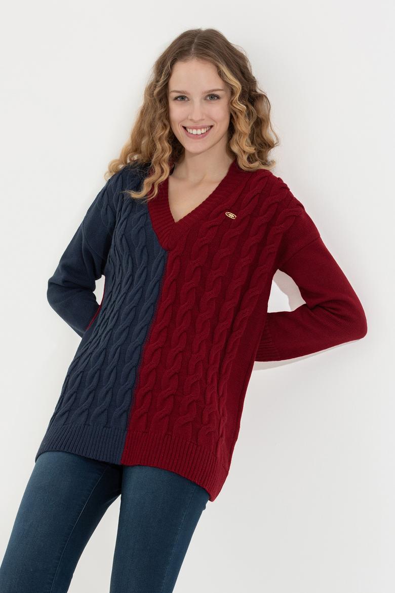 Kadın Lacivert V Yaka Kazak - 50256610007