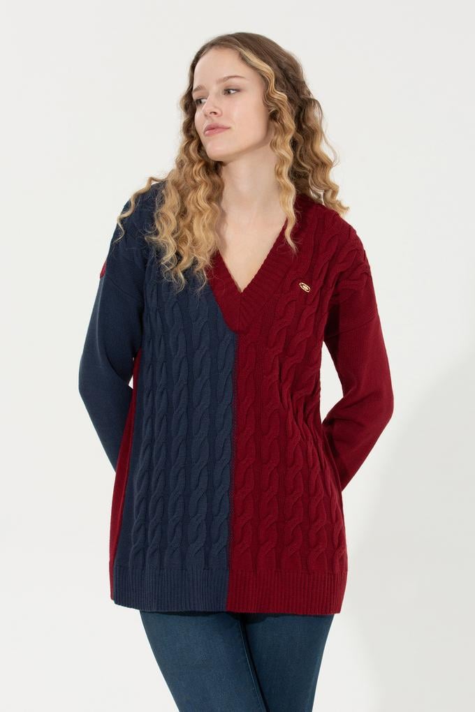 Kadın Lacivert V Yaka Kazak