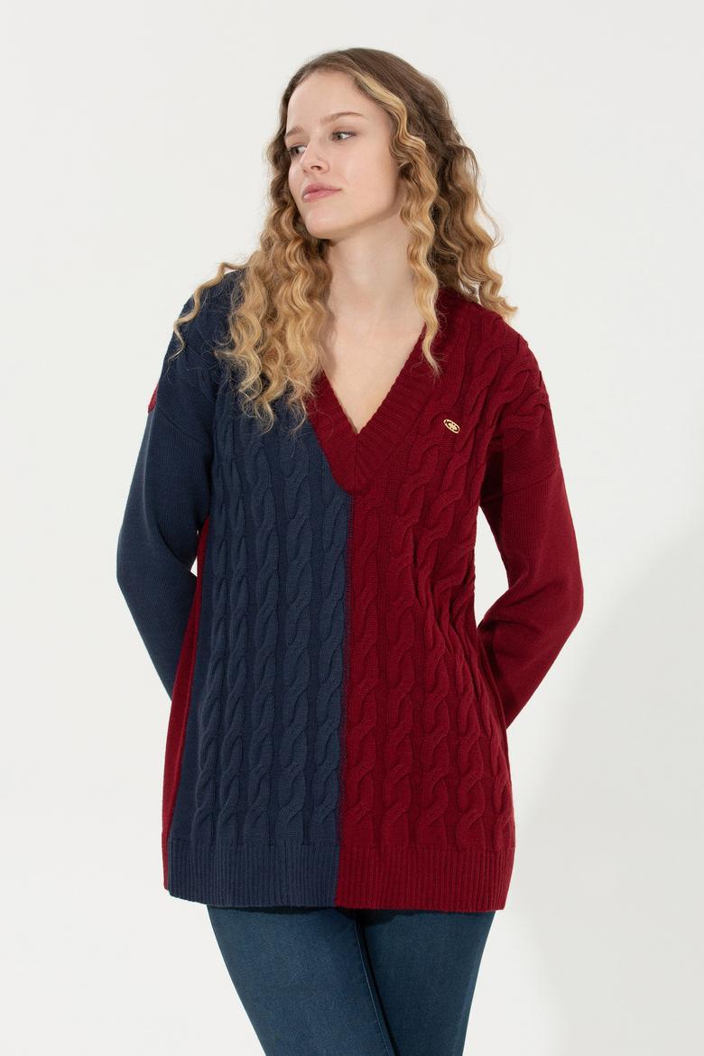 Kadın Lacivert V Yaka Kazak