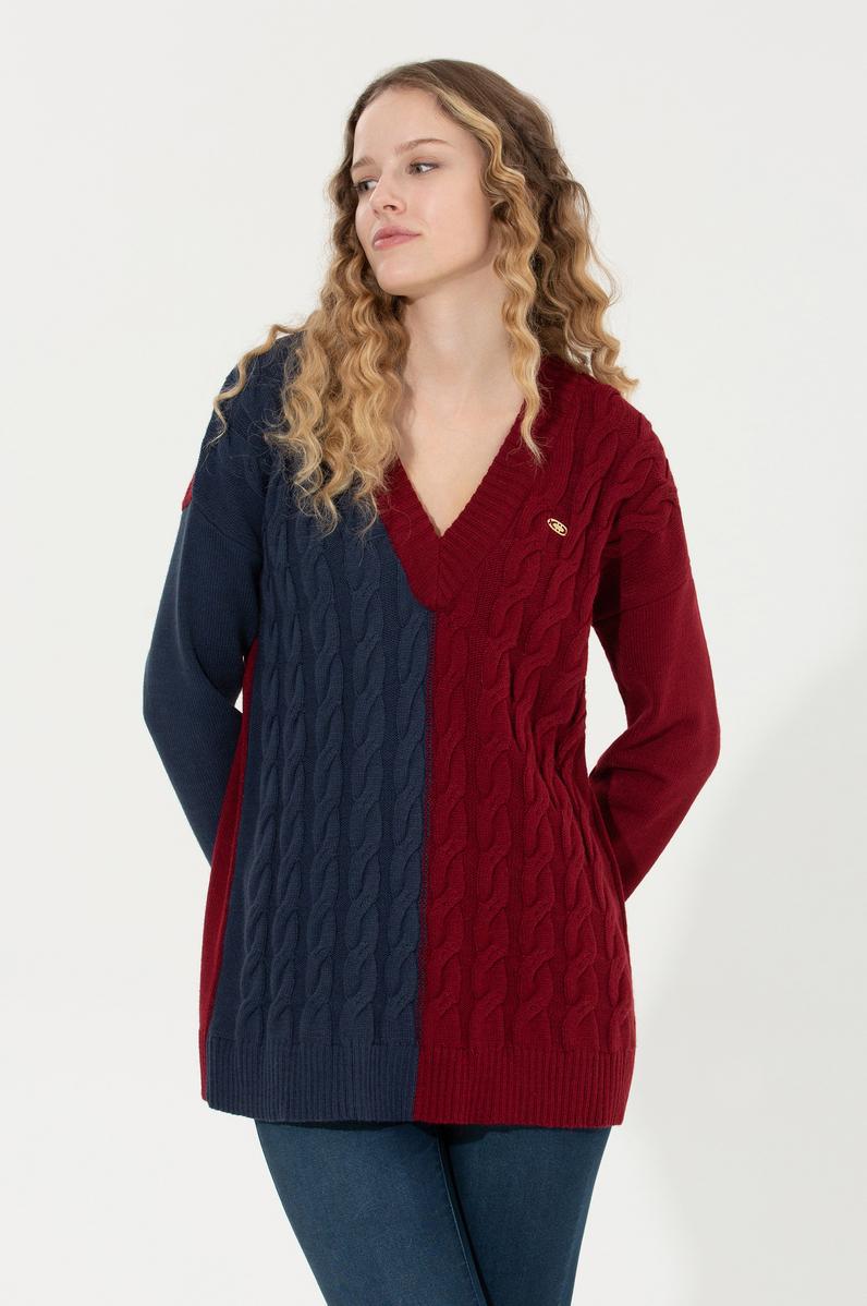 Kadın Lacivert V Yaka Kazak