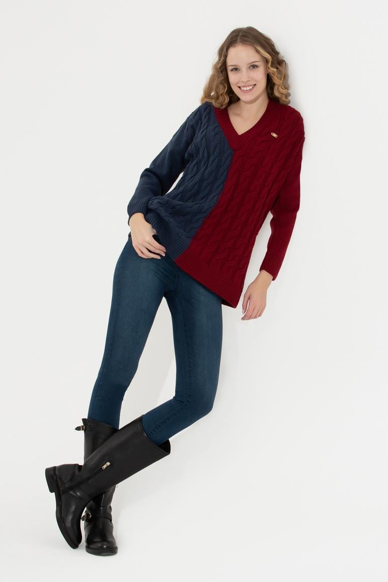 Kadın Lacivert V Yaka Kazak - 50256610007