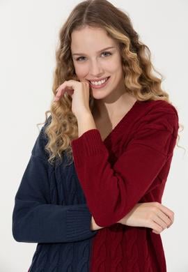 Kadın Lacivert V Yaka Kazak - 50256610007