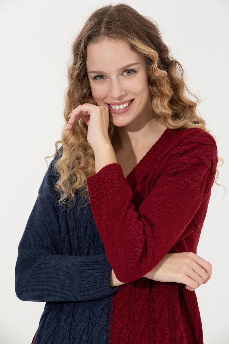 Kadın Lacivert V Yaka Kazak - 50256610007