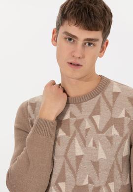 Erkek Camel Melanj Bisiklet Yaka Triko Kazak - 50256663027