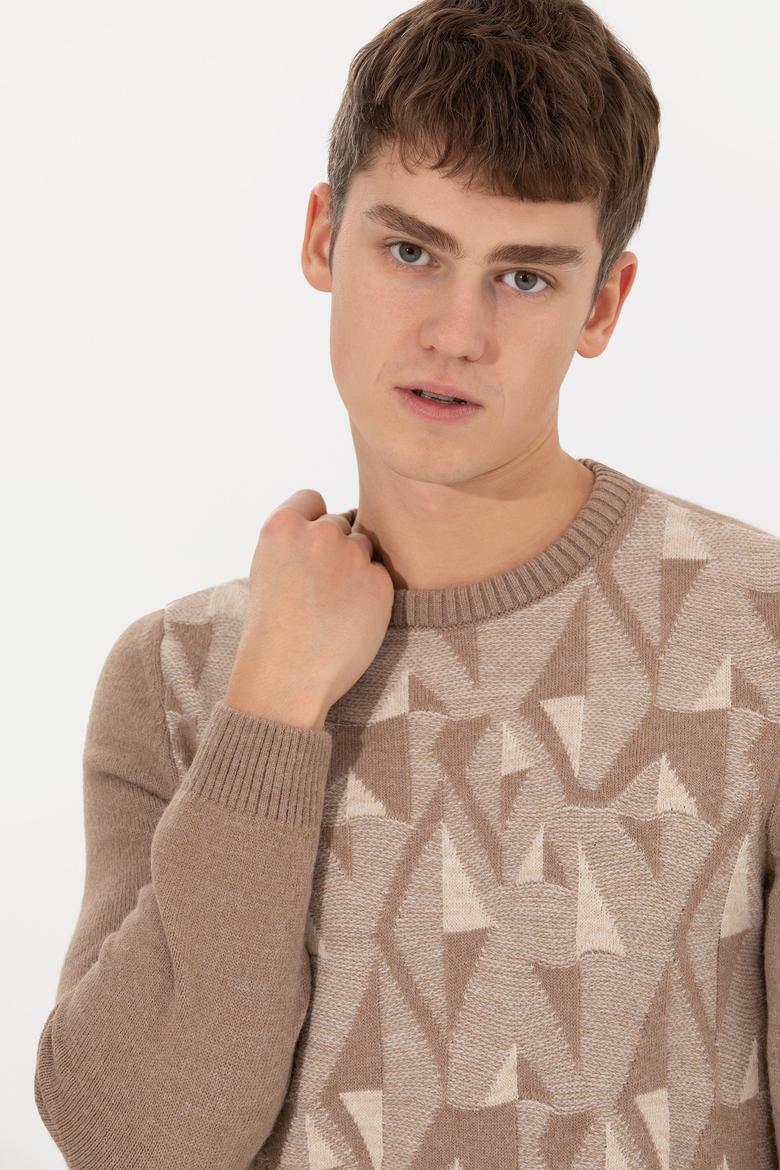 Erkek Camel Melanj Bisiklet Yaka Triko Kazak - 50256663027