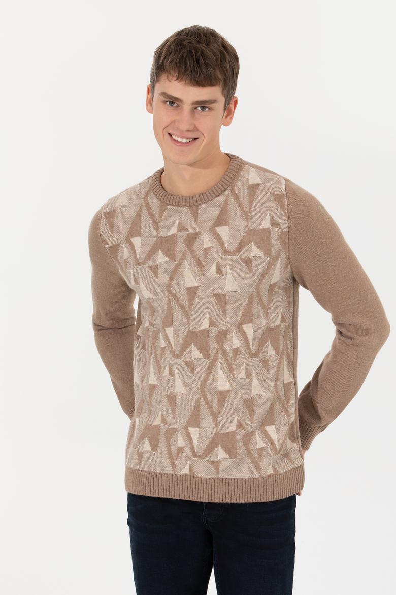 Erkek Camel Melanj Bisiklet Yaka Triko Kazak - 50256663027