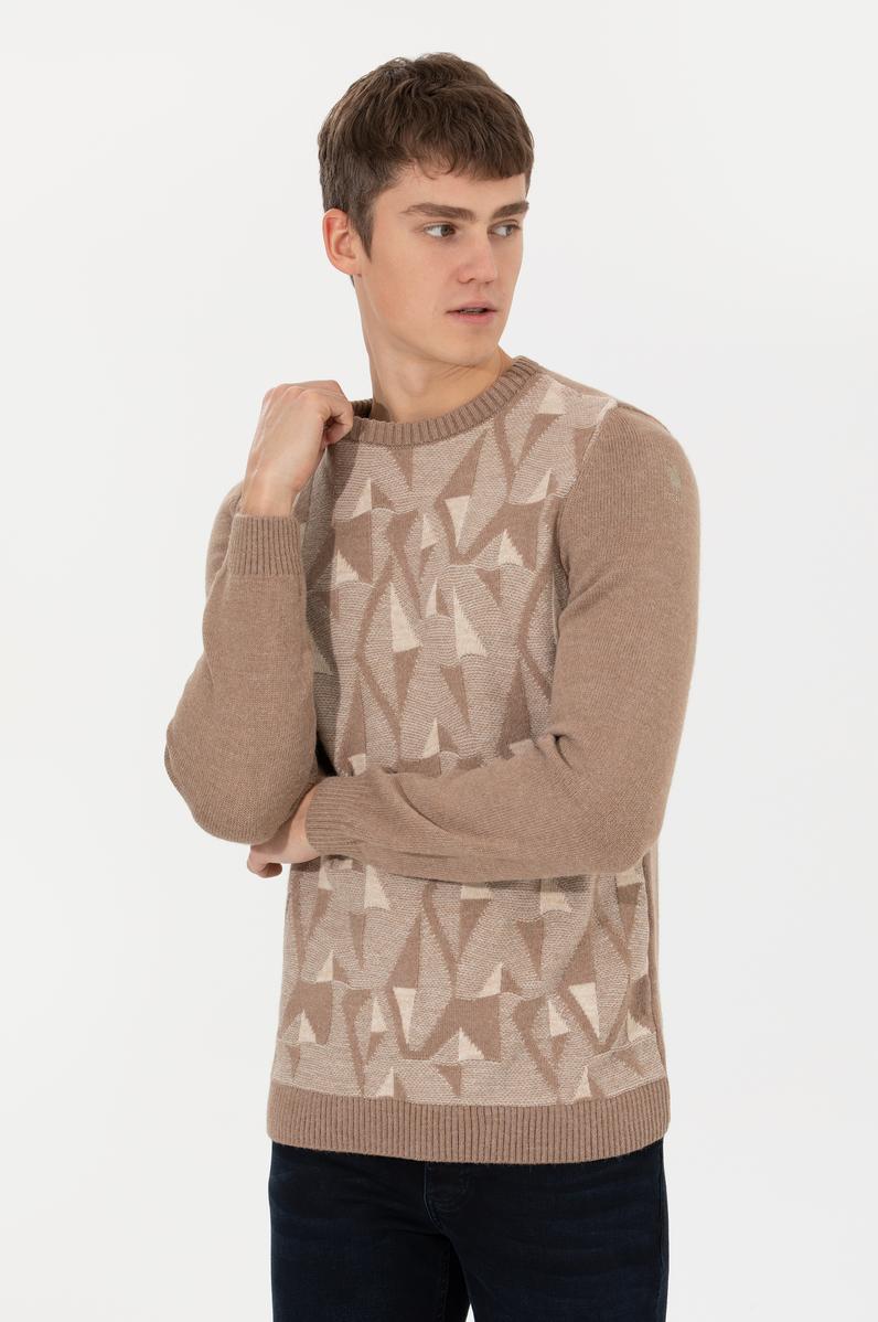 Erkek Camel Melanj Bisiklet Yaka Triko Kazak