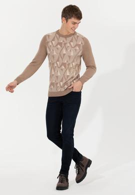 Erkek Camel Melanj Bisiklet Yaka Triko Kazak - 50256663027