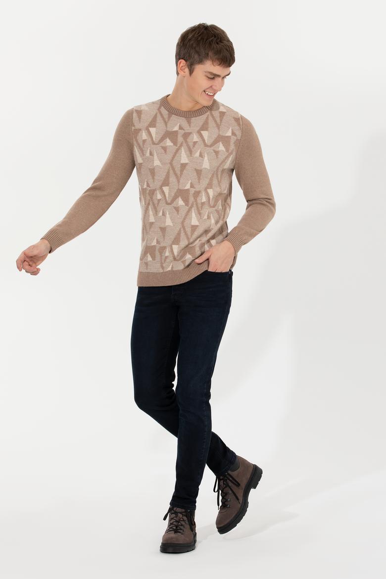 Erkek Camel Melanj Bisiklet Yaka Triko Kazak - 50256663027