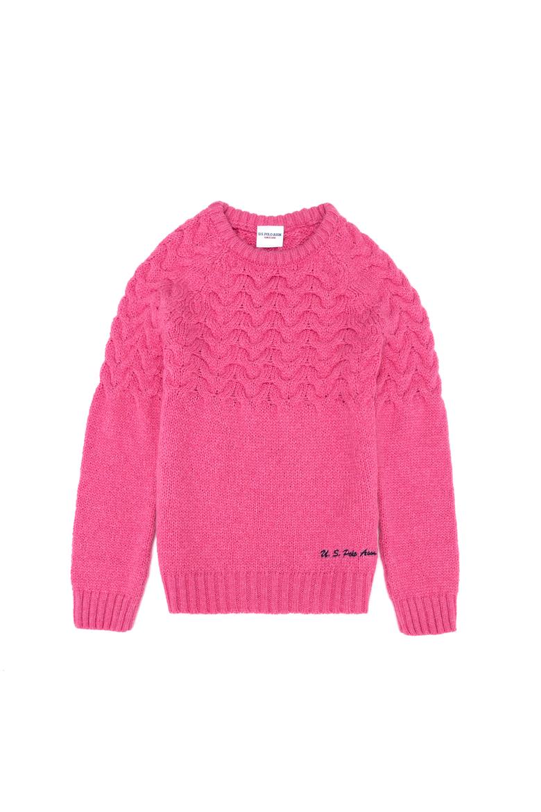 Kız Çocuk Neon Pembe Bisiklet Yaka Kazak - 50258074033