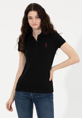 Kadın Siyah Basic Polo Yaka Tişört - 50256287033