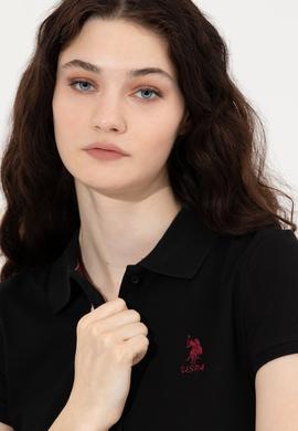 Kadın Siyah Basic Polo Yaka Tişört - 50256287033