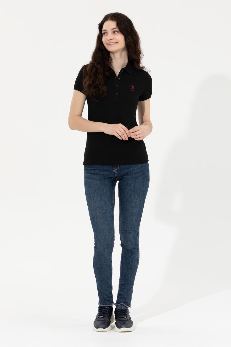 Kadın Siyah Basic Polo Yaka Tişört - 50256287033