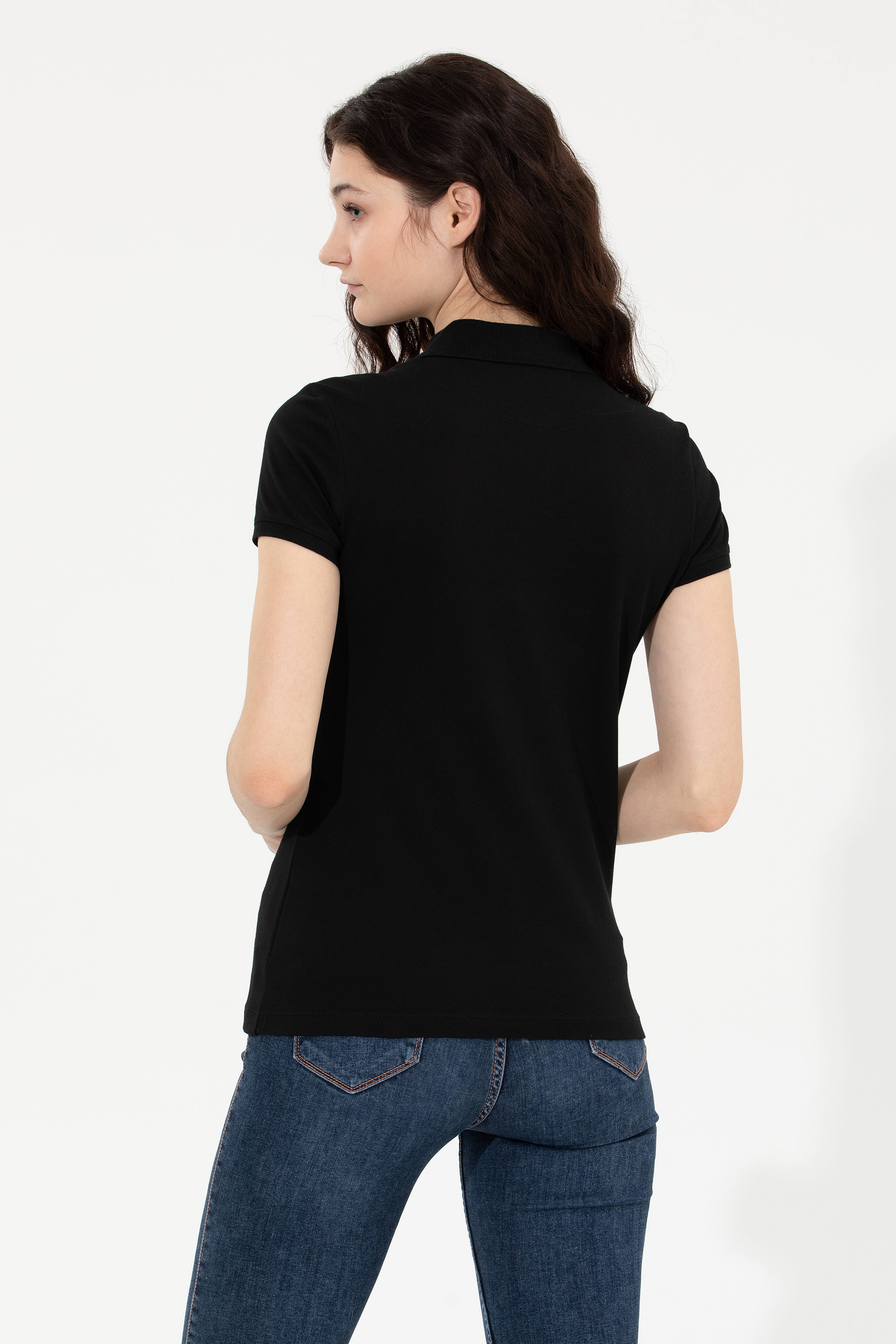 Kadın Siyah Basic Polo Yaka Tişört