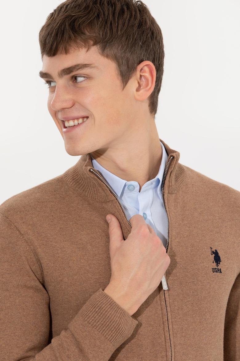 Erkek Camel Melanj Basic Triko Hırka - 50257599032