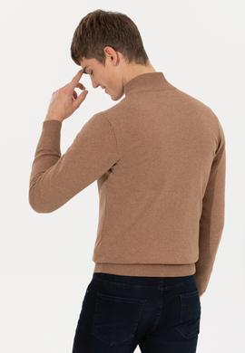 Erkek Camel Melanj Basic Triko Hırka - 50257599032