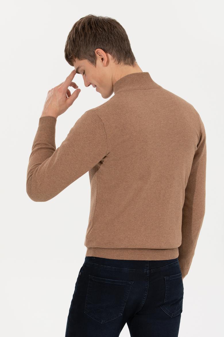 Erkek Camel Melanj Basic Triko Hırka - 50257599032